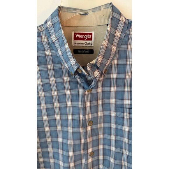 Wrangler Premium Quality Blue Plaid Short Sleeve Button-Up Shirt L - Picture 8 of 8